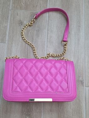 Quilted Pink Chain Shoulder Bag - Women's Crossbody